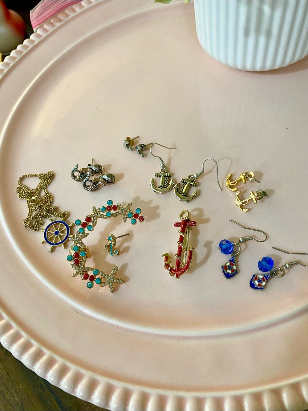 Nautical Jewelry Collection with earrings, necklace, and pendant/brooch